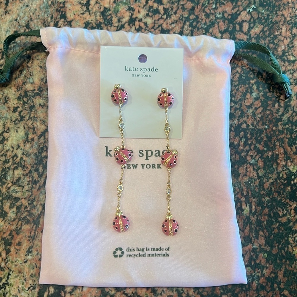 NWT Kate Spade “Lady Bug” Dangle Earrings, Pink Multi